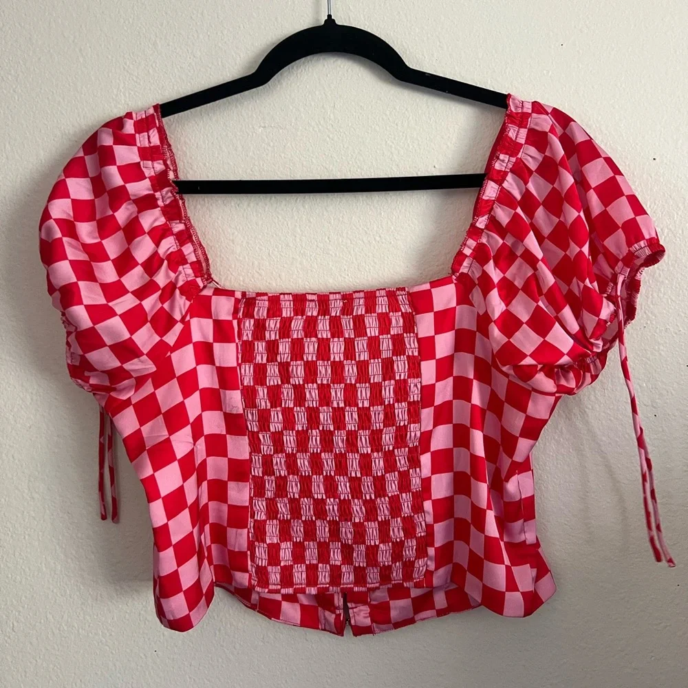 Princess Polly Red & Pink Checkered Crop Top - Picture 2 of 4